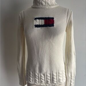 Tommy Hilfiger Cream Turtleneck Sweater with Logo